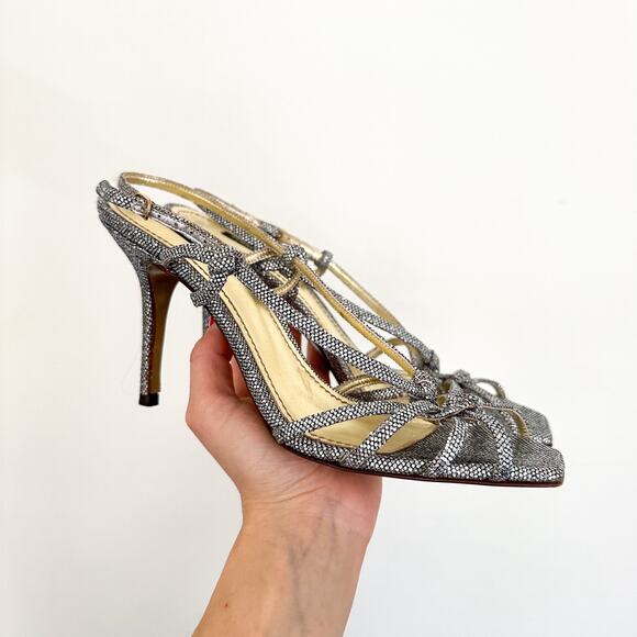 Dolce & Gabbana Tessuto Glitter Strappy Stiletto Sandals Silver 39 - Picture 2 of 8